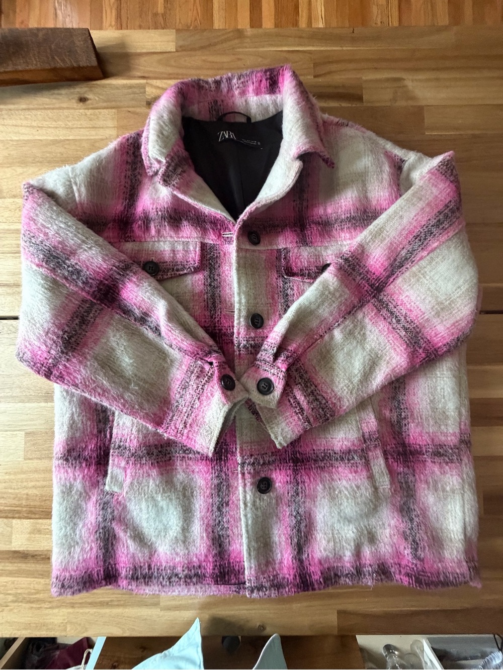Zara Pink & Cream Plaid Shacket
